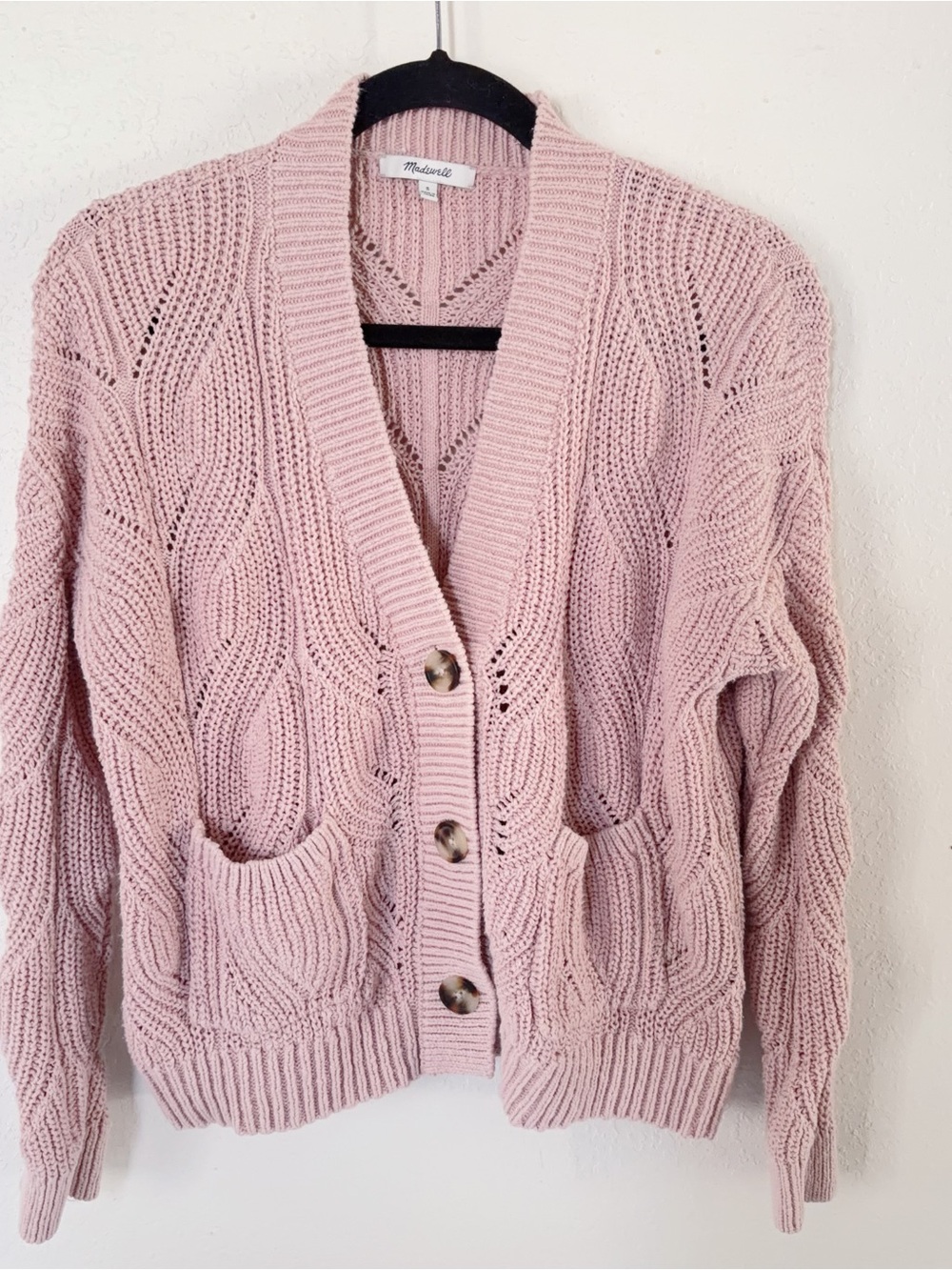 Madewell Pink Cable Knit Button-Front Cardigan size small